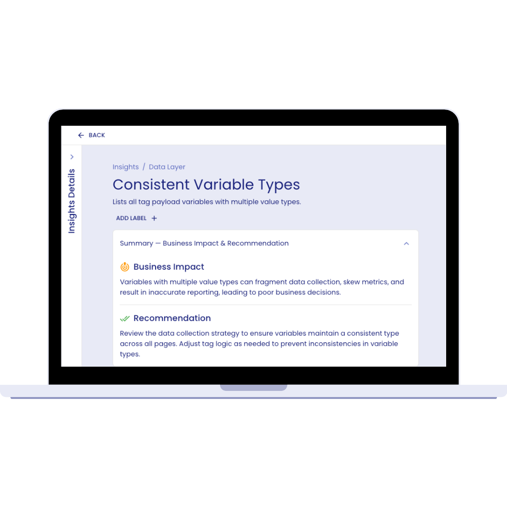 Sentinel Insights Dashboard showing a best practice insight for the data layer